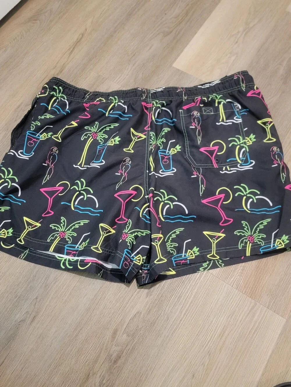 George Big & Tall Sz 3XL Black w/Neon Tropical Drink Printed Swim Trunks